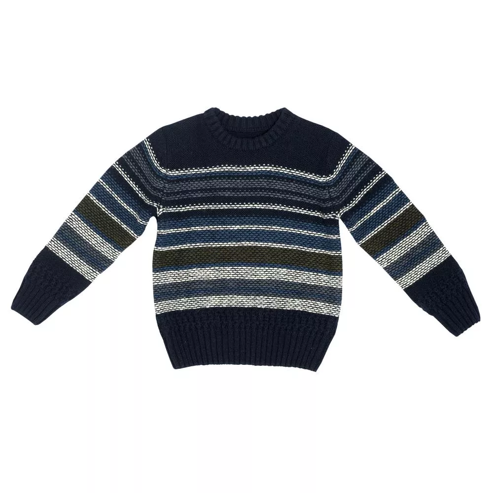 Pulover tricotat Chicco, albastru cu dungi, amestec lana, 110