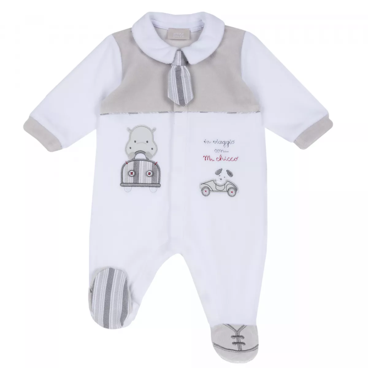 Salopeta bebe Chicco din velur, alb cu model, 02267, 56