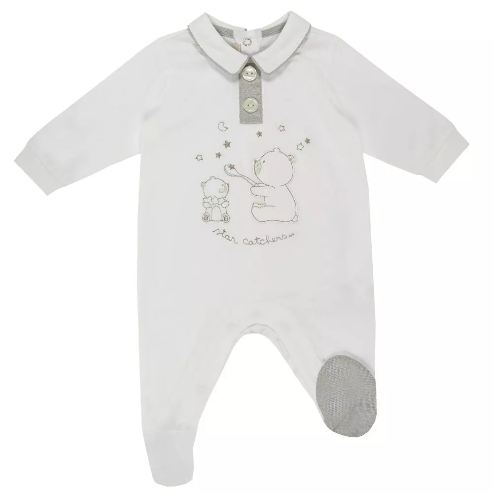 Salopeta bebelusi Chicco, deschidere scutec, cu botosei incorporati, alb, 50