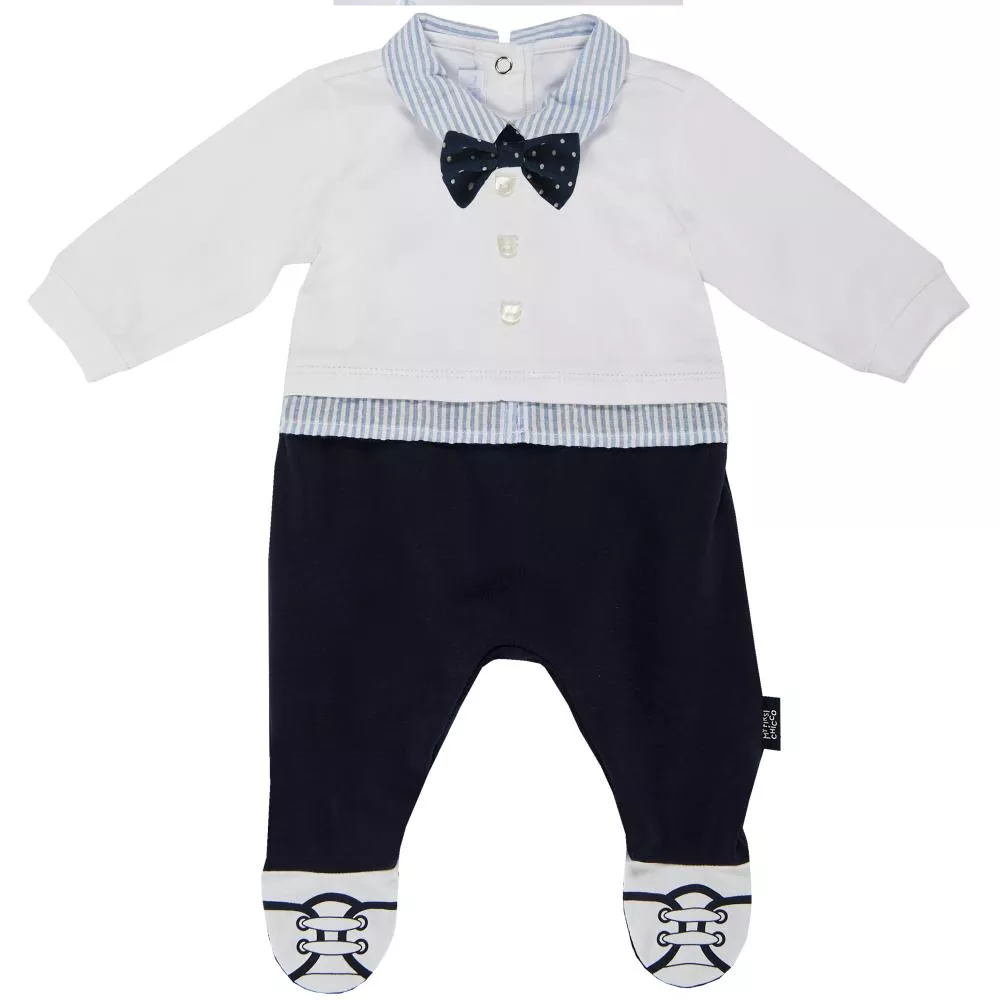 Salopeta bebelusi Chicco, deschidere spate, botosei incorporati, alb cu bleumarin, 50