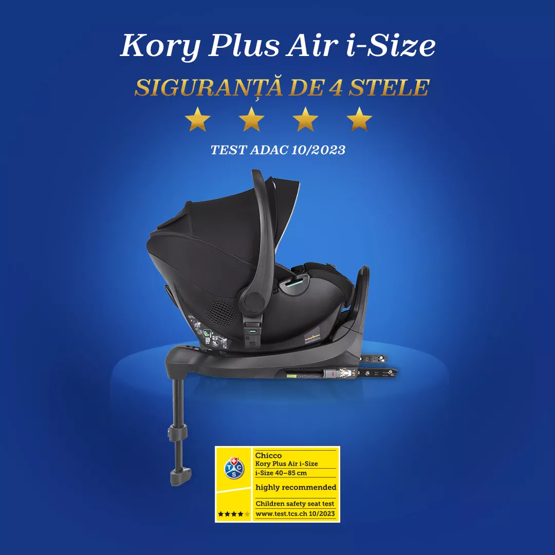 Scaun auto Chicco Kory Air Plus i-Size, Black (Negru), de la nastere pana la 15 luni (40-85 cm)