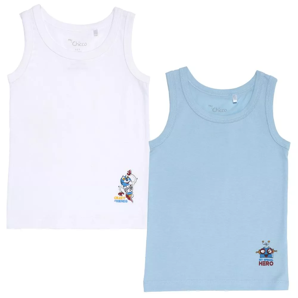 Set tricouri bebelusi Chicco, doua bucati, alb si bleu, 11243