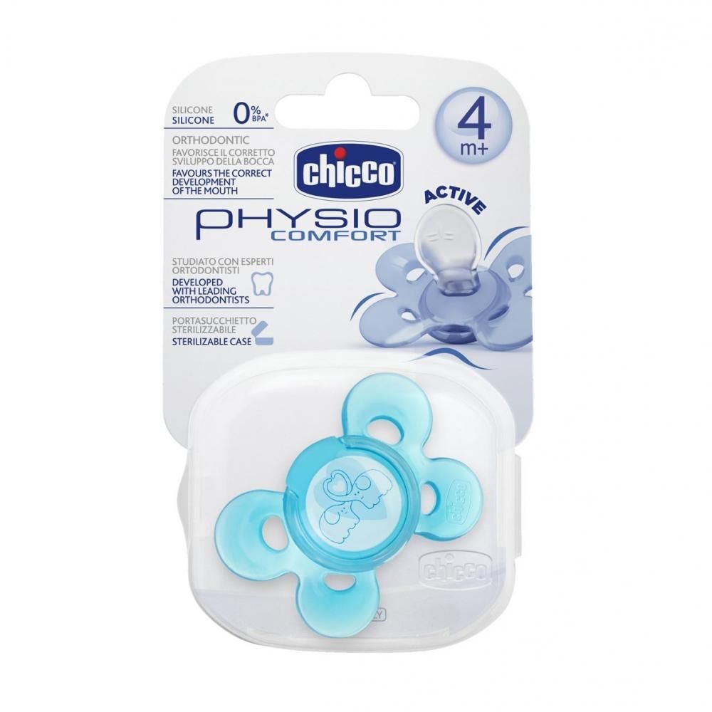 Suzeta Chicco silicon Physio Comfort, forma ortodontica, 4luni+, o bucata, blue