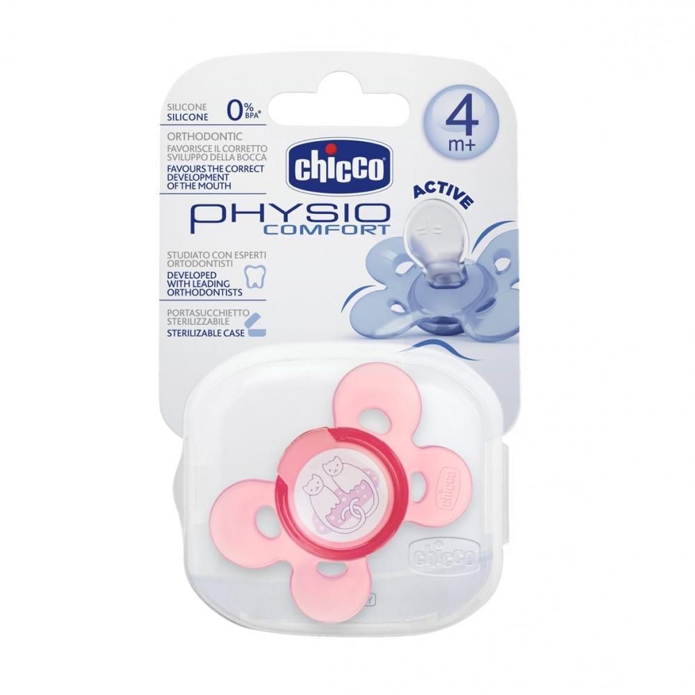 Suzeta Chicco silicon Physio Comfort, forma ortodontica, 4luni+, o bucata, roz