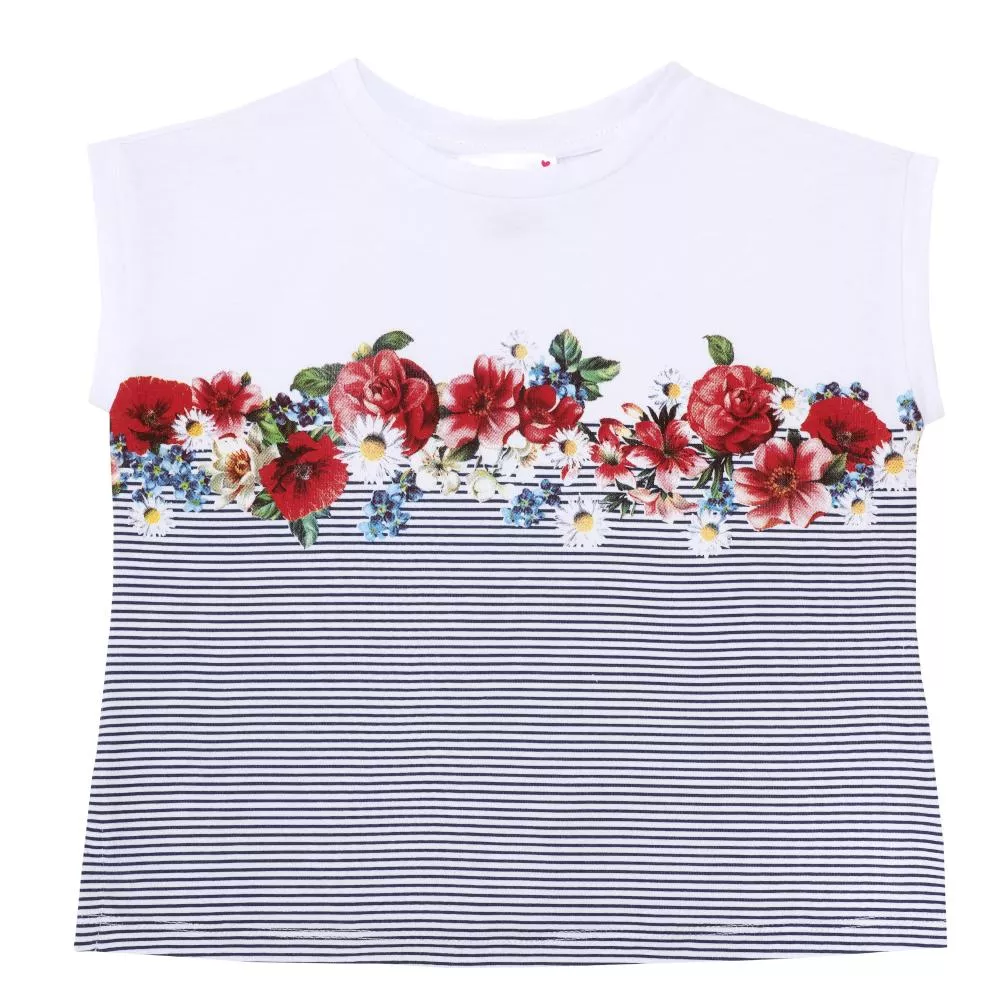 Tricou pentru copii Chicco, fetite, dungi si flori, 110