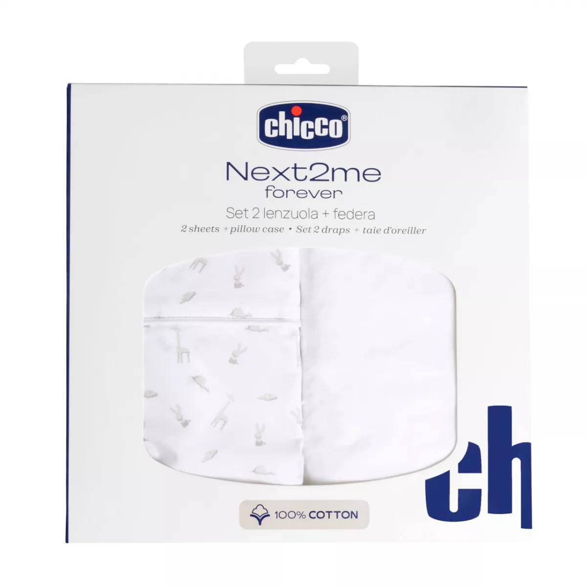 Set lenjerie din bumbac pentru patut Chicco Next2Me Forever, Cloud