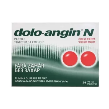 Dolo-Angin N cu aromă de cireșe și mentă fără zahăr * 24 comprimate, [],clinicafarm.ro