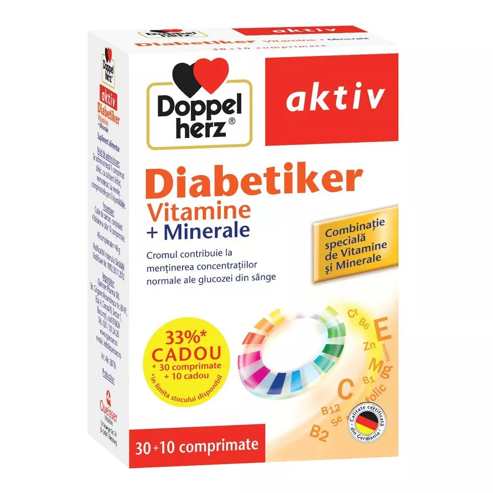 Doppelherz aktiv Diabetiker vitamine + minerale * 30+10 comprimate, [],clinicafarm.ro