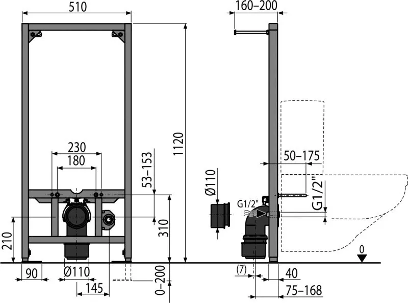 Cadru de montaj pentru vas WC suspendat kombi A113/1120