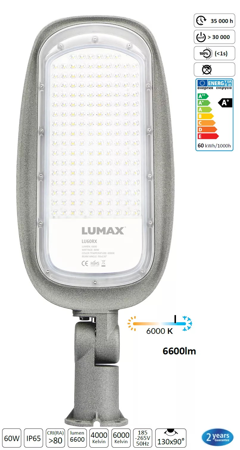 CORP ILUMINAT STRADAL LED RX 60W 6600lm 6000K CW 860 130x90° IP65 185~265V AC, [],electricalequipment.ro