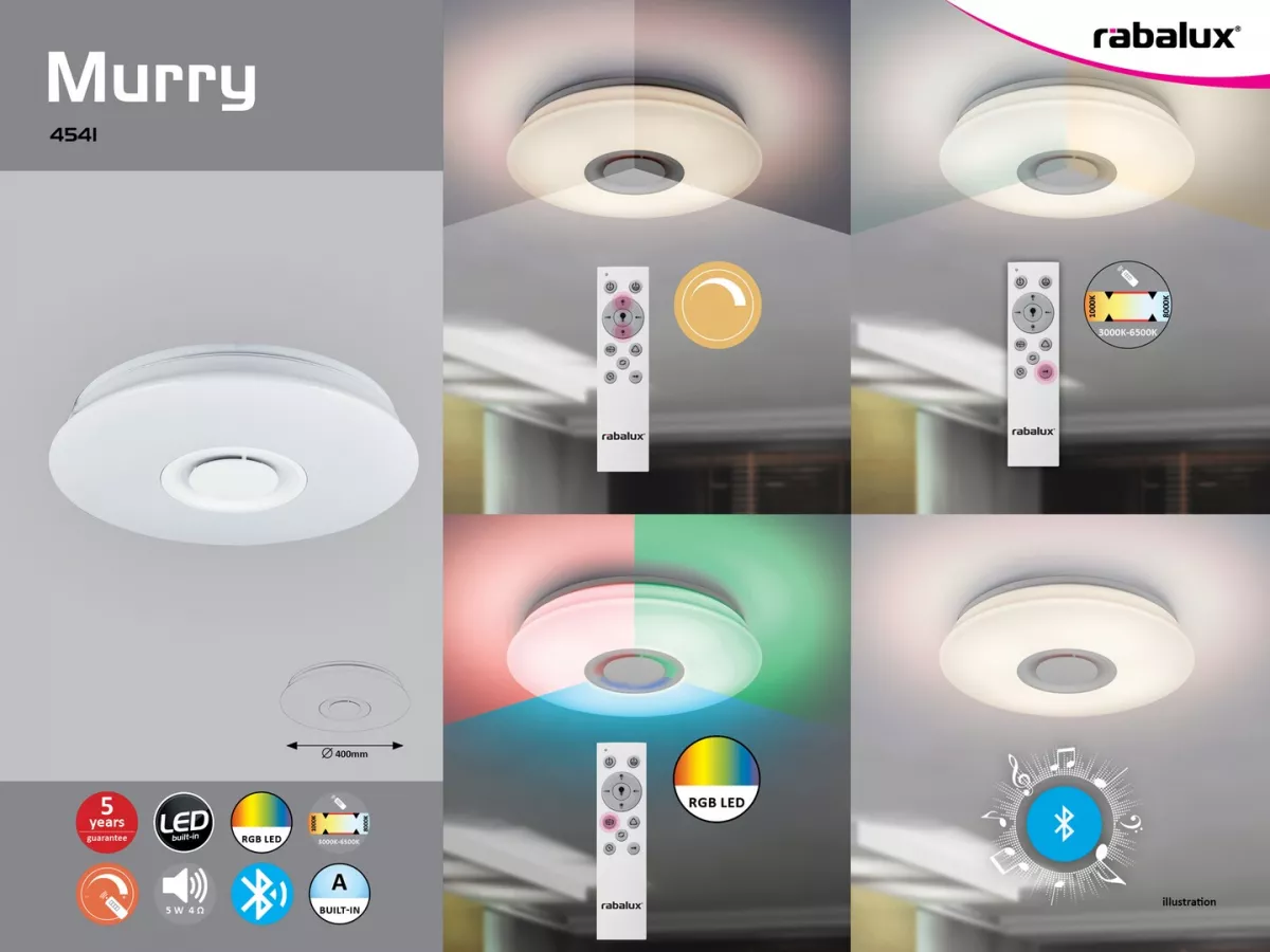 Plafoniera Murry LED telecomande bluetooth 24W 4541|inclus timbru verde 0.45lei 4541, [],electricalequipment.ro