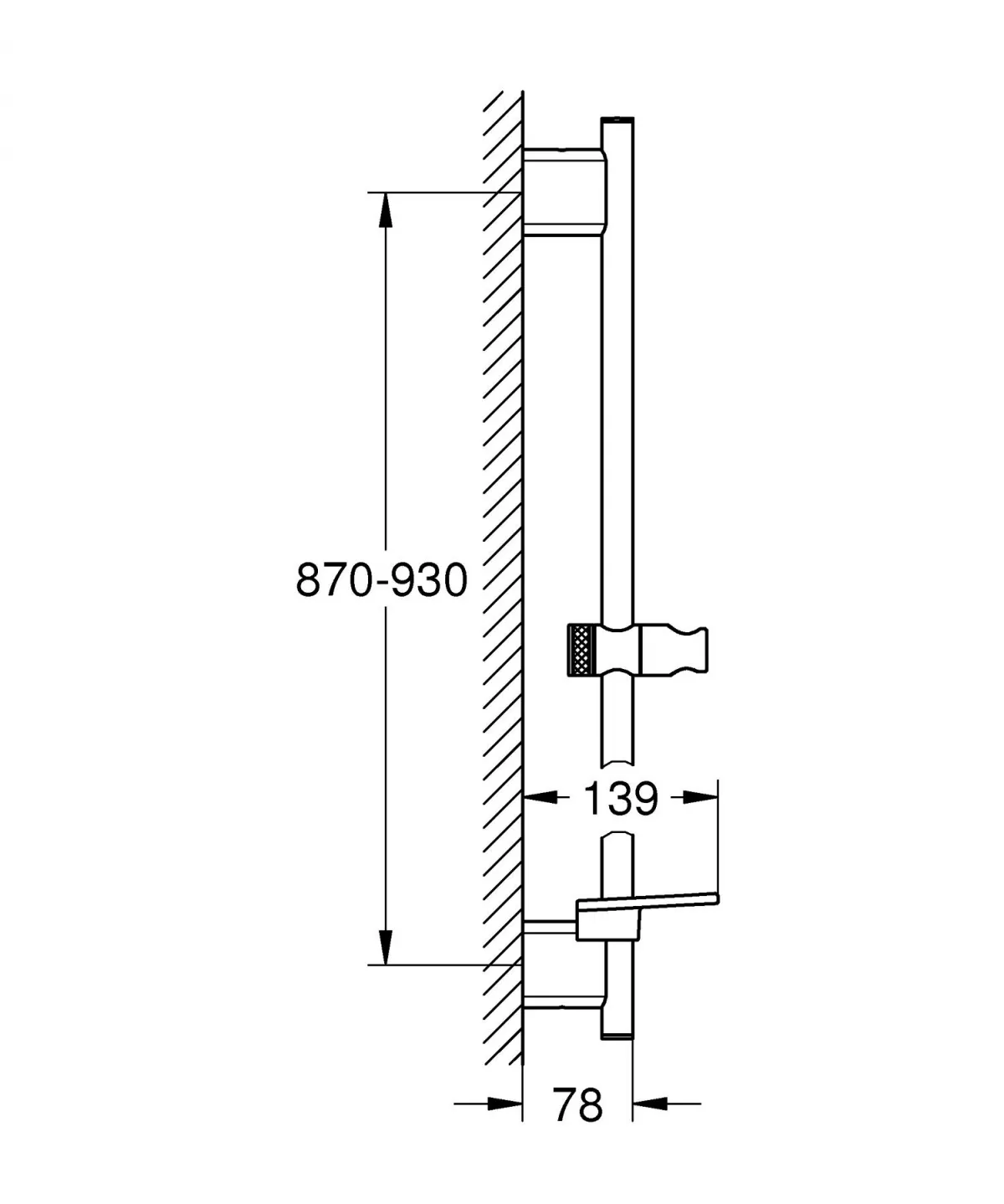 Bara de dus Grohe 26603DA0, SmartActive, aparenta, 900 mm, glisor, etajera, lucios, cupru