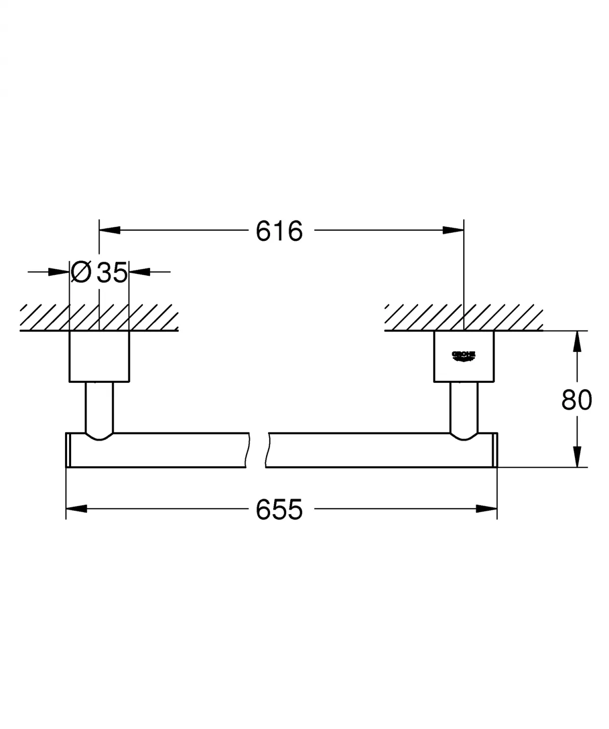 Bara prosop Grohe 40309AL3, Atrio, 600 mm, pe perete, metal, mat, grafit