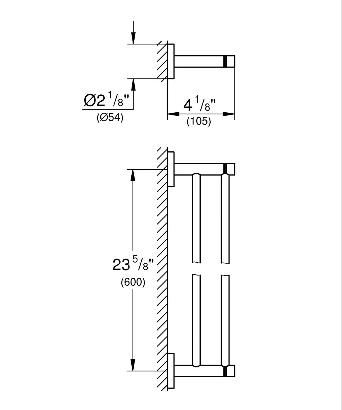 Bara prosop Grohe 40802DC1, Essentials, pe perete, 654 mm, metal, mat, otel satinat