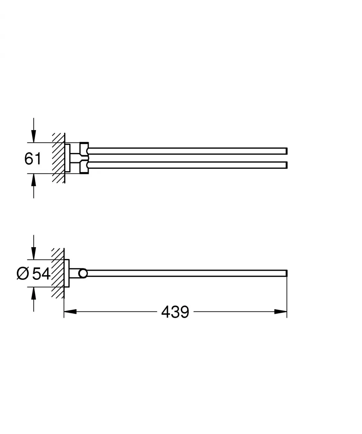 Bara prosop Grohe 41183DC0, Start, pe perete, 440 mm, metal, mat, otel satinat