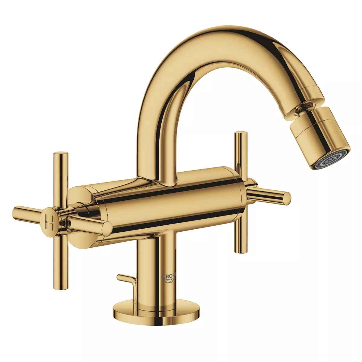 Baterie bideu Atrio Grohe 24027GL3, 3/8'', 167 mm, dubla comanda, ventil cu tija, lucios, auriu
