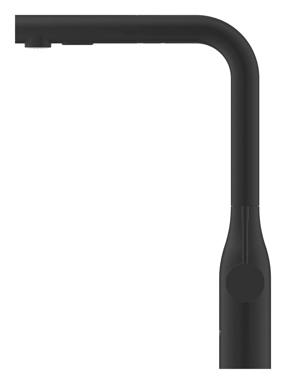 Baterie bucatarie Grohe 30432KF0, Accent, inalta, tip L, dus, mat, negru