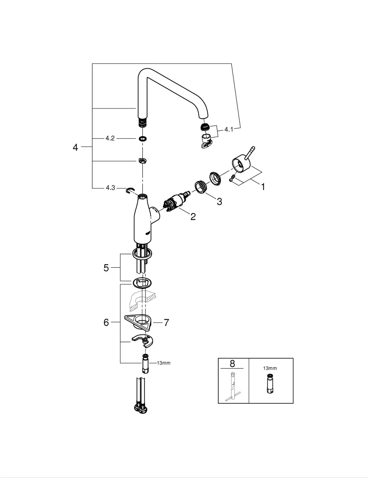 Baterie bucatarie Grohe 30423DC0, Accent, inalta, tip L, mat, otel satinat