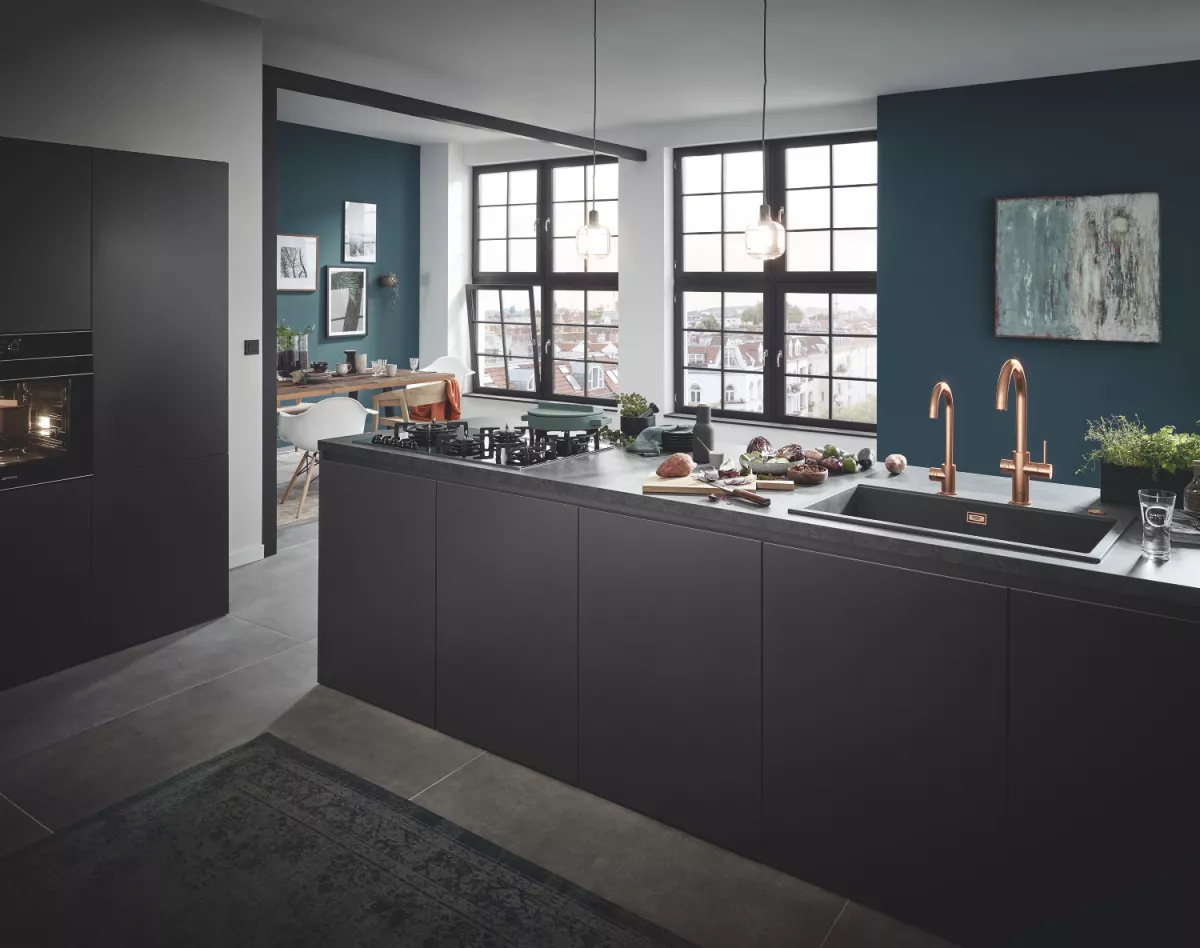 Baterie bucatarie Grohe 101069DL01, Blue Home, inalta, tip C, pentru racitor Blue Home, mat, cupru