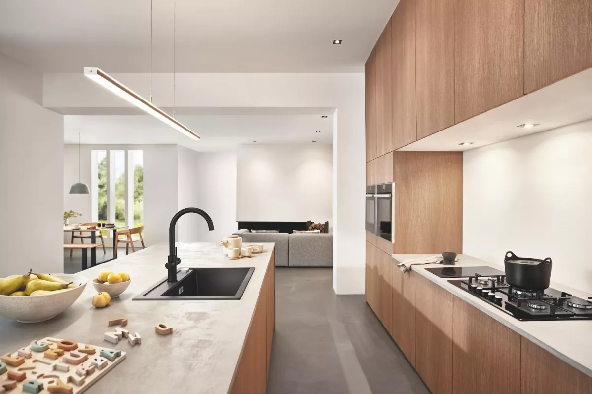 Baterie bucatarie Grohe 101069KS01, Blue Home, inalta, tip C, pentru racitor Blue Home, mat, negru