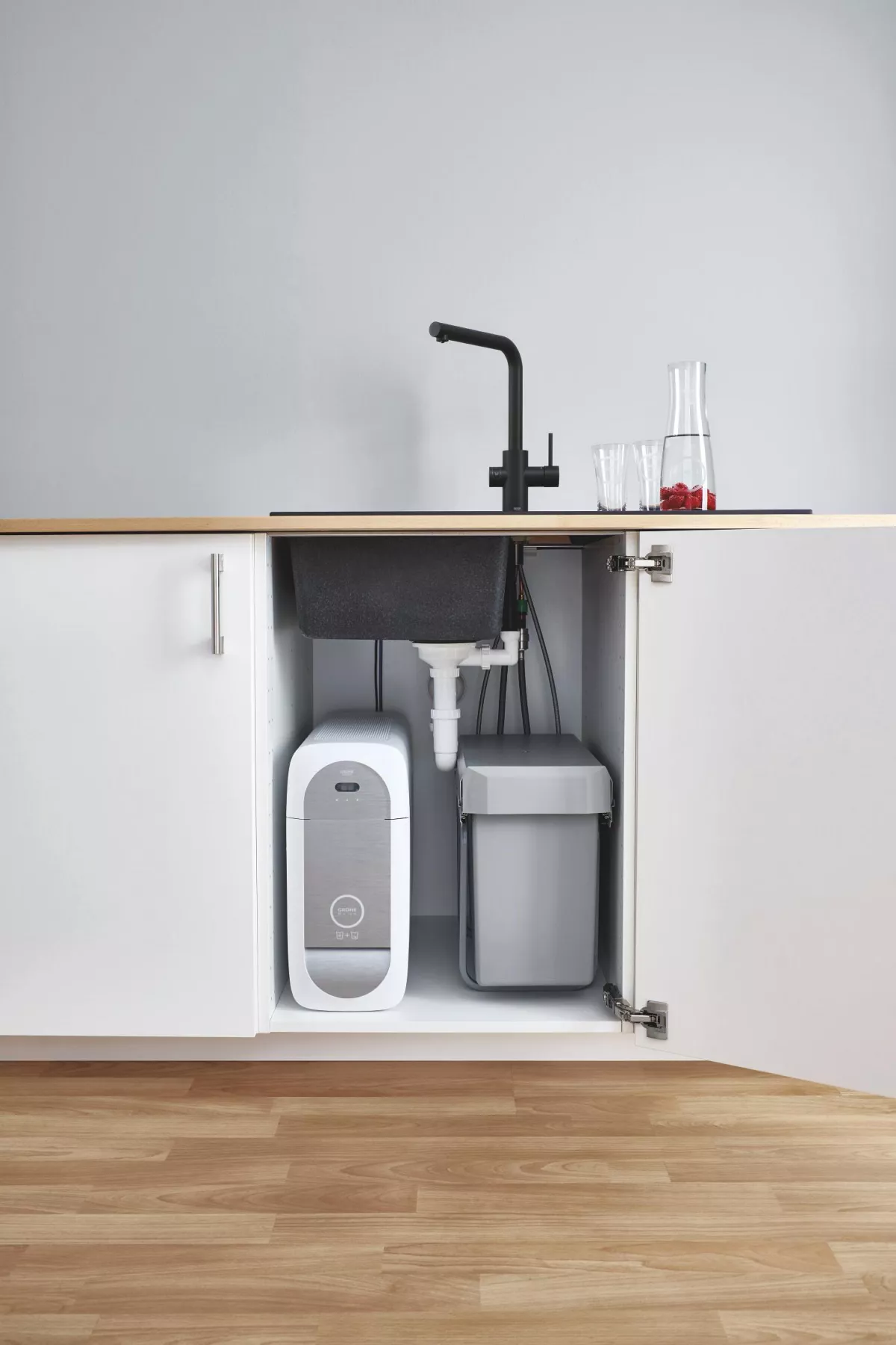 Baterie bucatarie Grohe 101068KS01, Blue Home, inalta, tip L, pentru racitor Blue Home, mat, negru