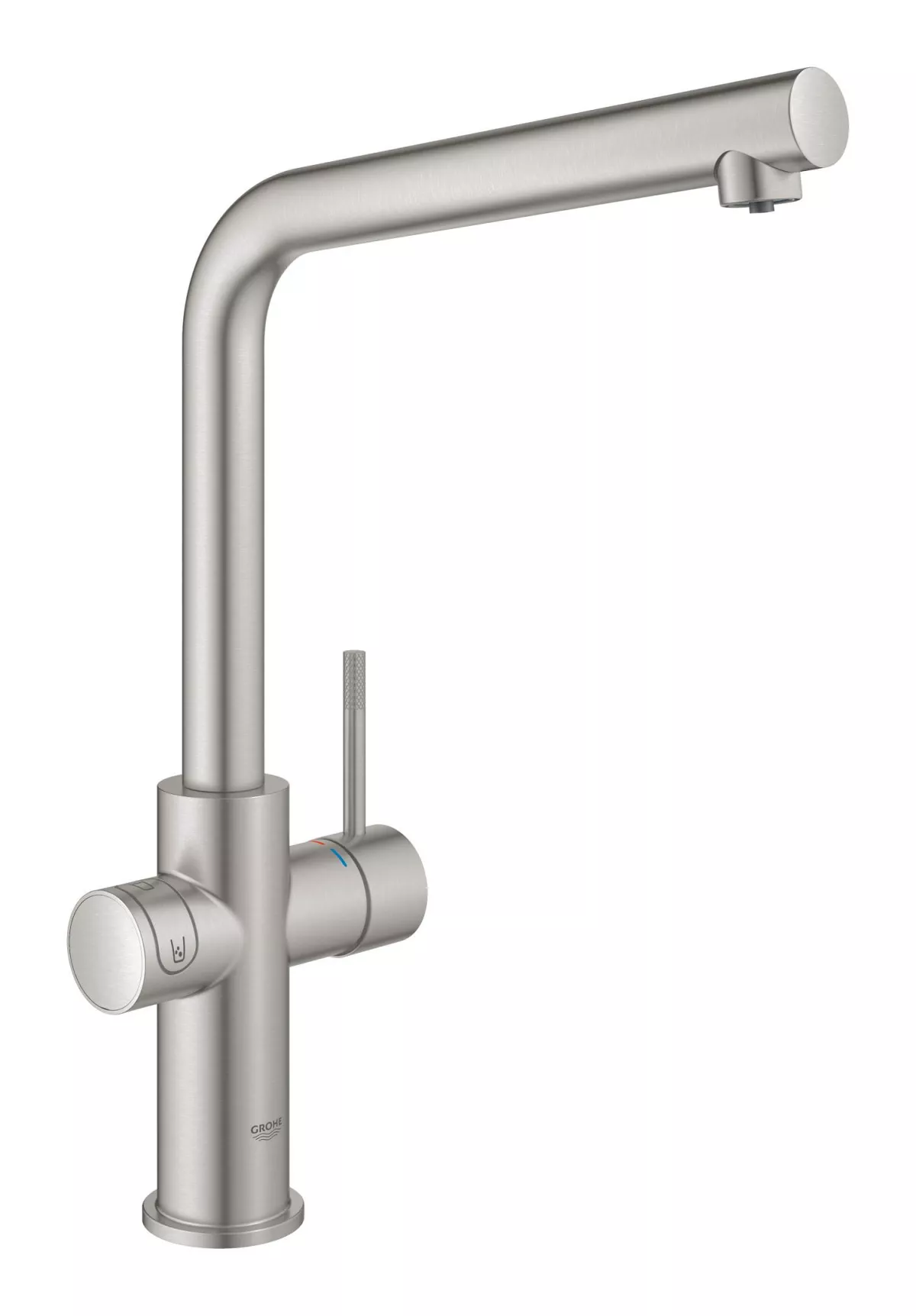 Baterie bucatarie Grohe 101068DC01, Blue Home, inalta, tip L, pentru racitor Blue Home, mat, otel satinat