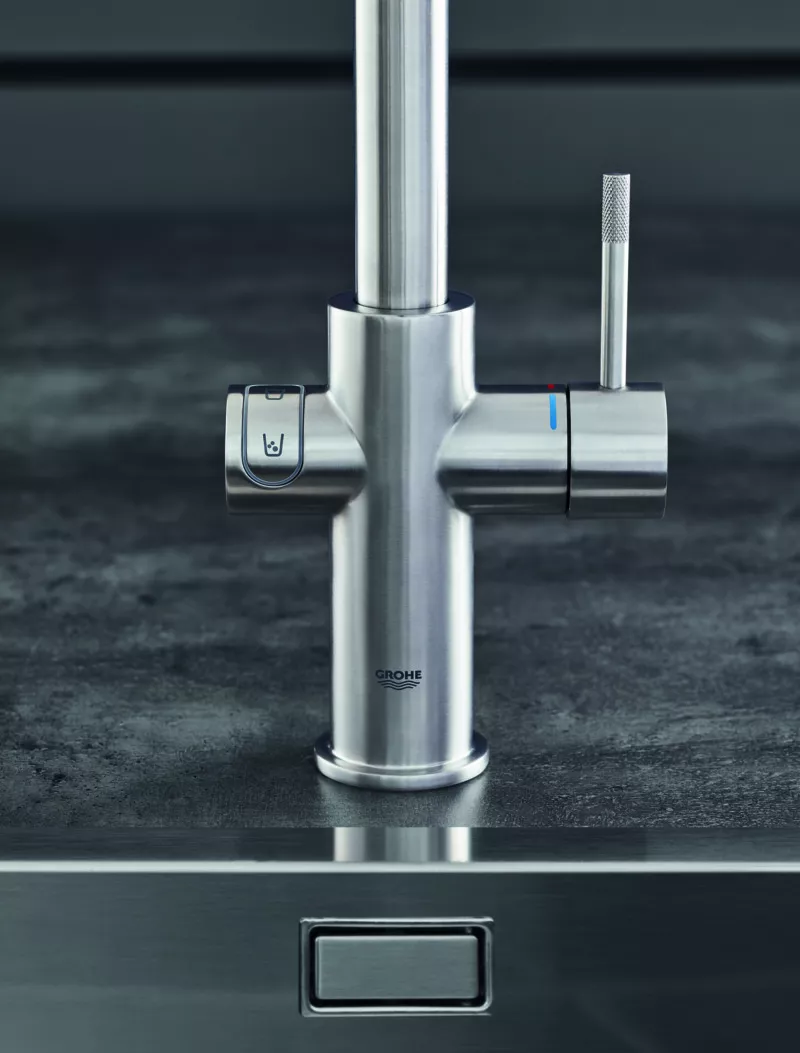 Baterie bucatarie Grohe 31456DC1, Blue Home, inalta, tip U, filtrare, CO2, racire, mat, otel satinat