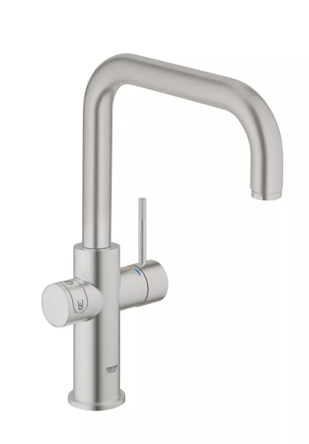 Baterie bucatarie Grohe 101070DC01, Blue Home, inalta, tip U, pentru racitor Blue Home, mat, otel satinat
