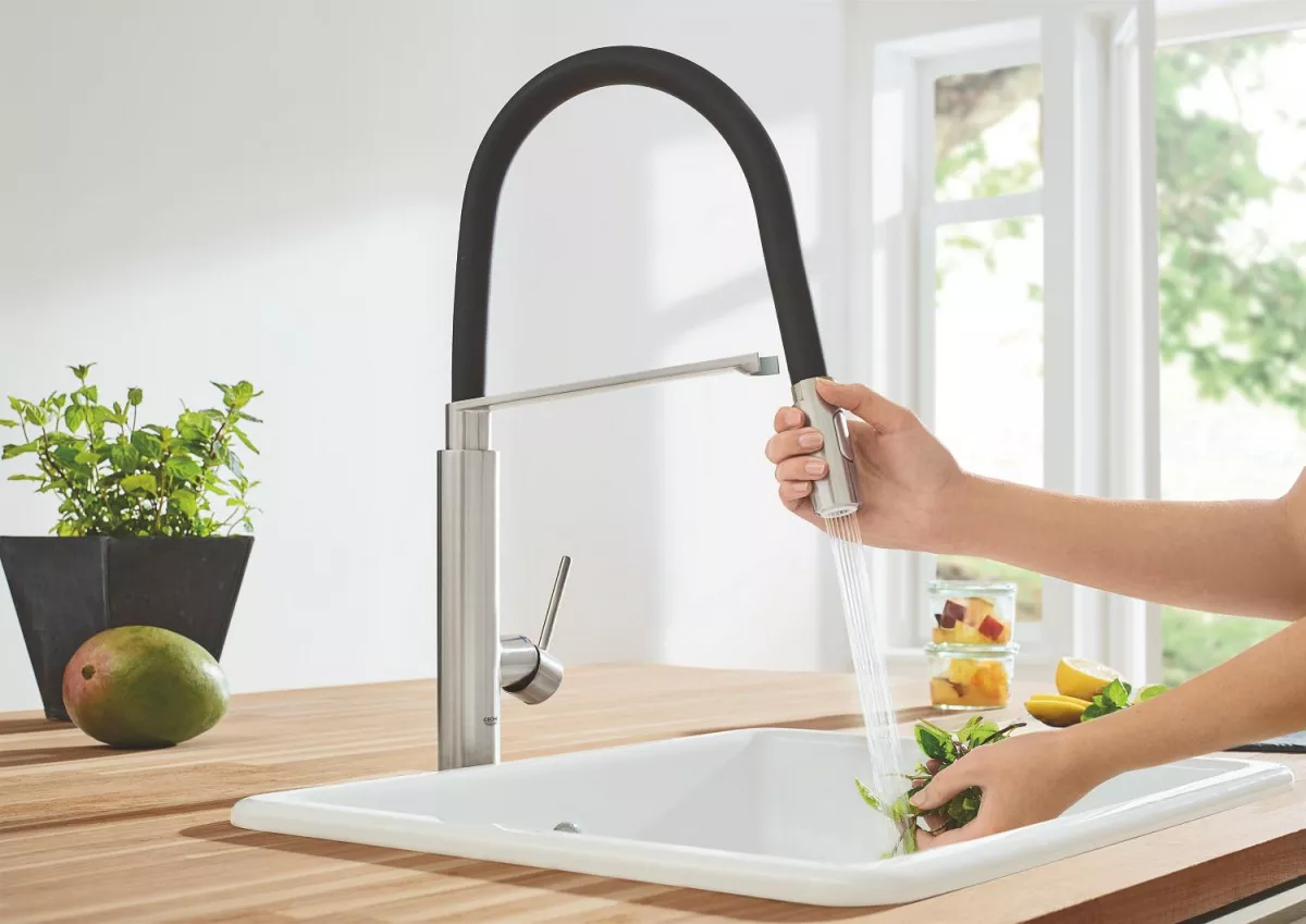 Baterie bucatarie Grohe 31491DC0, Concetto, inalta, tip C, dus profesional, mat, otel satinat