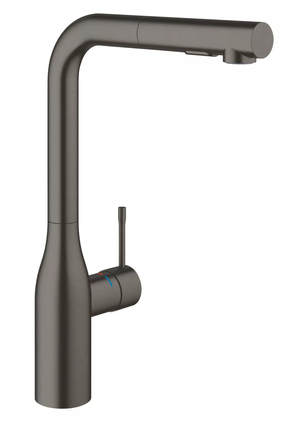 Baterie bucatarie Grohe 30504AL0, Essence, 3/8'', inalta, tip L, dus, 2 functii, mat, grafit