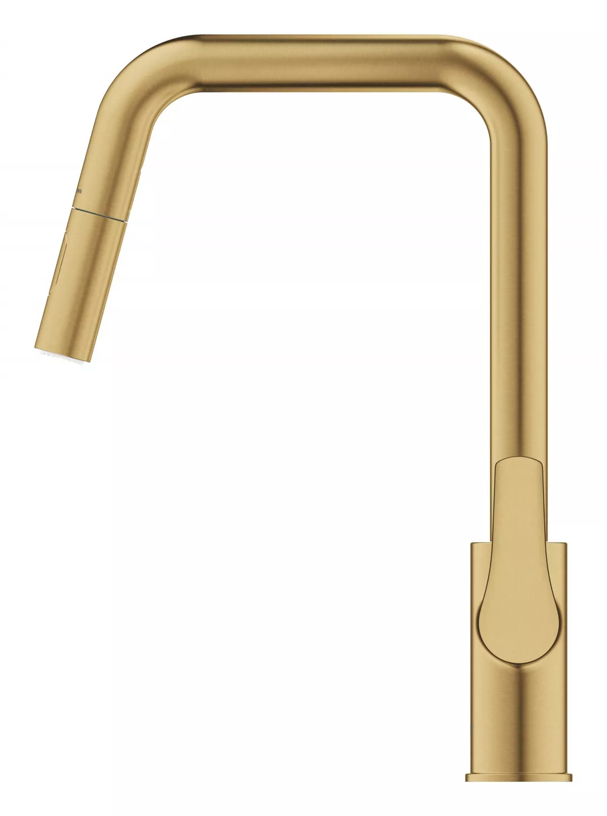 Baterie bucatarie Grohe 30619GN0, EuroSmart, inalta, tip U, dus, 2 functii, mat, auriu