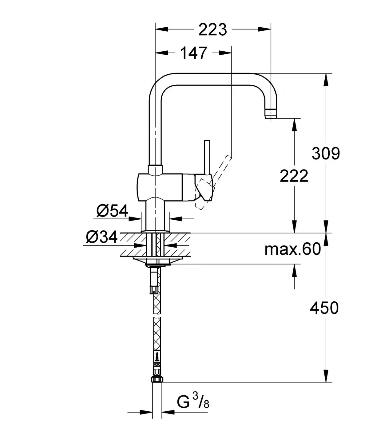 Baterie bucatarie Grohe 32488DC0, Minta, inalta, tip U, mat, otel satinat