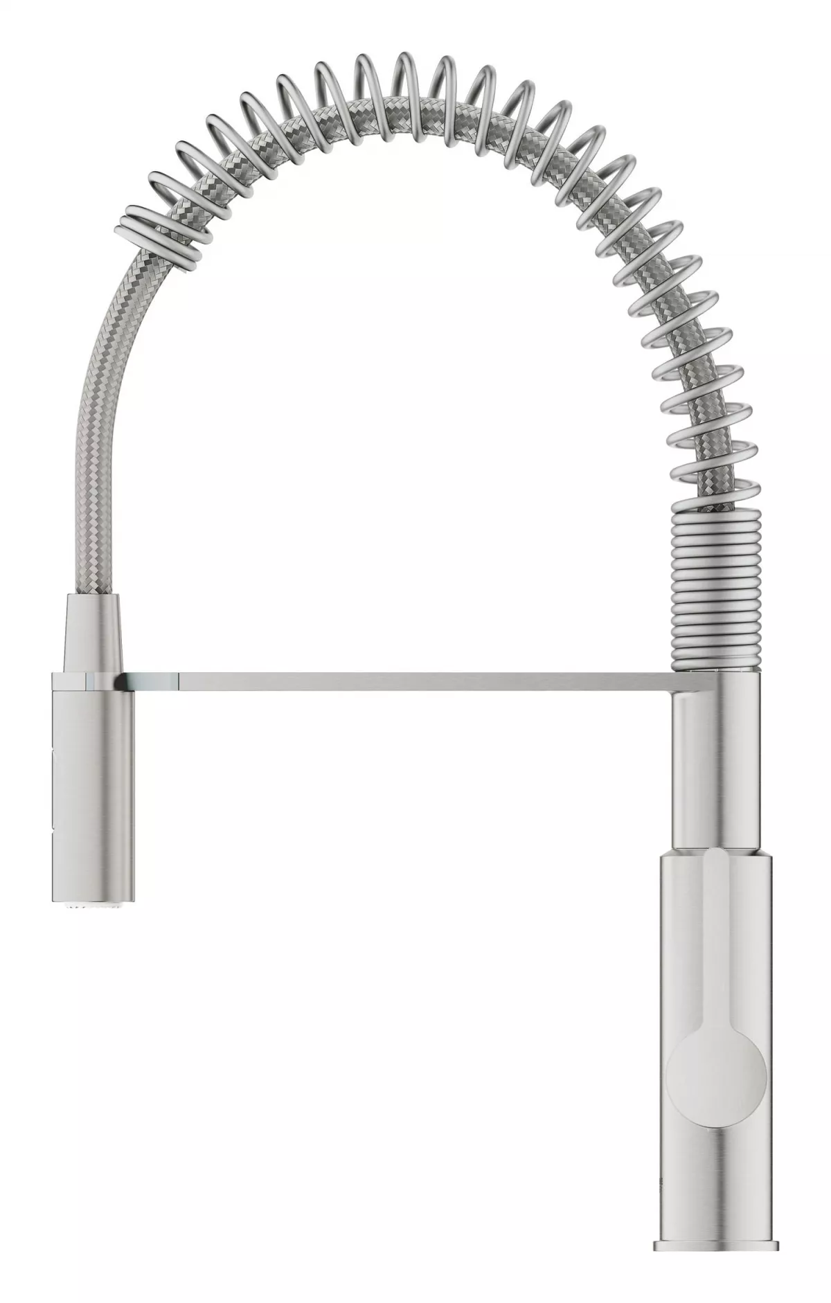 Baterie bucatarie Grohe 30614DC0, Via Cosmo, inalta, tip C, dus, 2 functii, mat, otel satinat