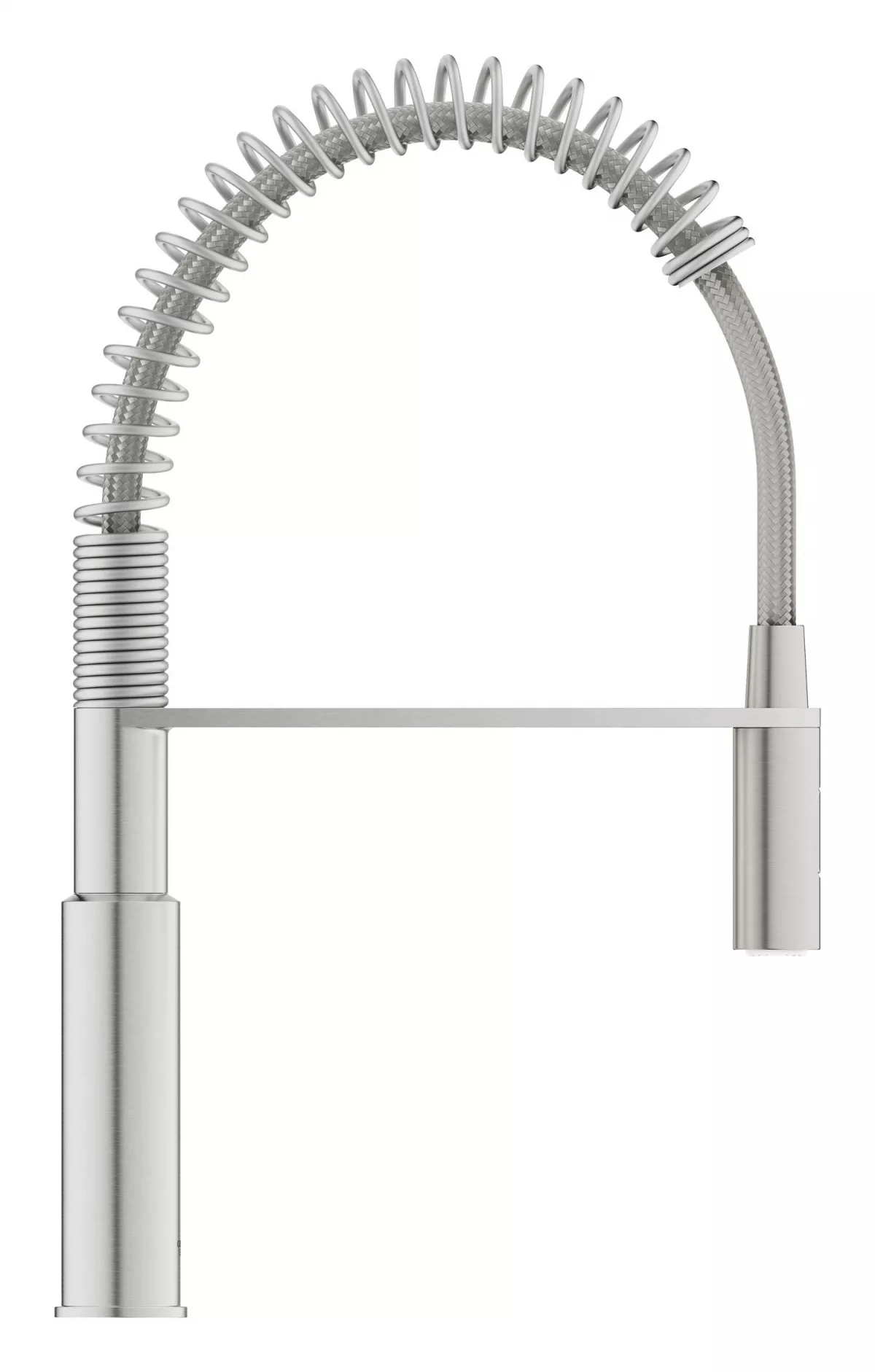 Baterie bucatarie Grohe 30614DC0, Via Cosmo, inalta, tip C, dus, 2 functii, mat, otel satinat