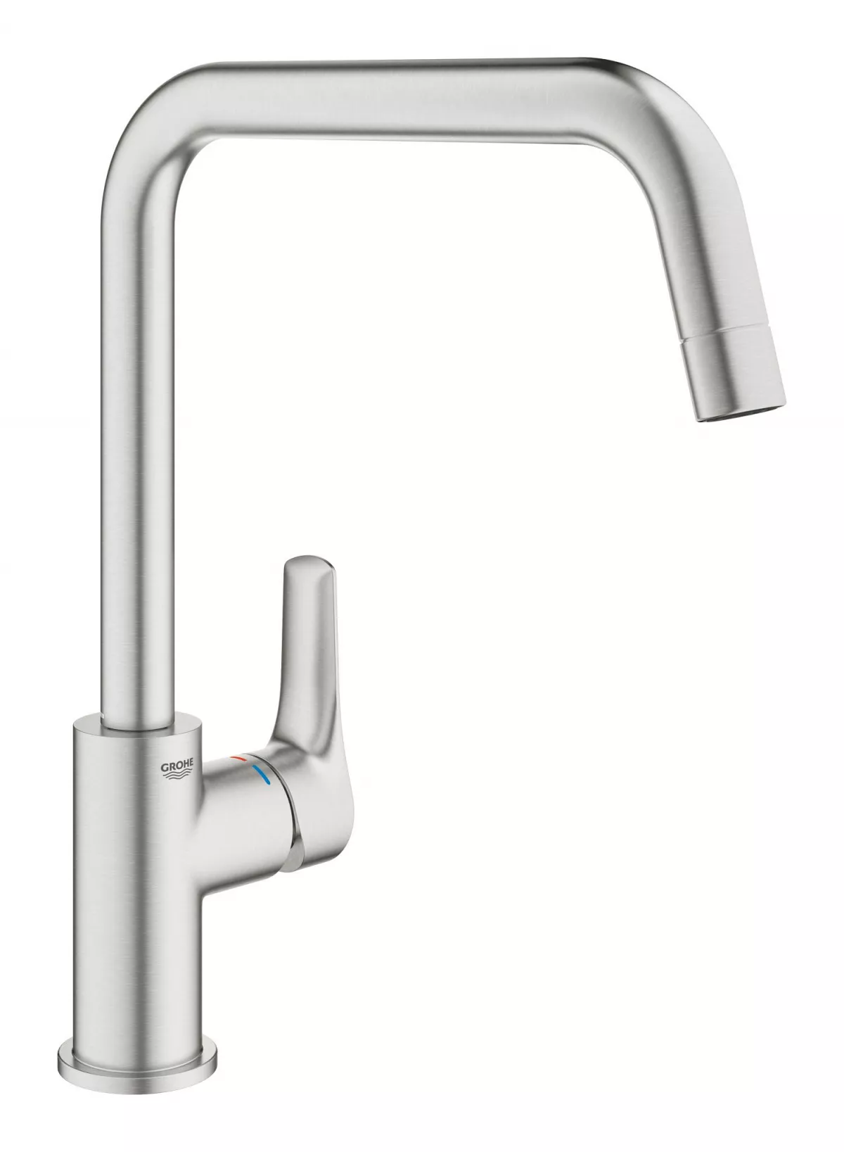 Baterie bucatarie Grohe 30568DC0, Via, inalta, tip U, mat, otel satinat