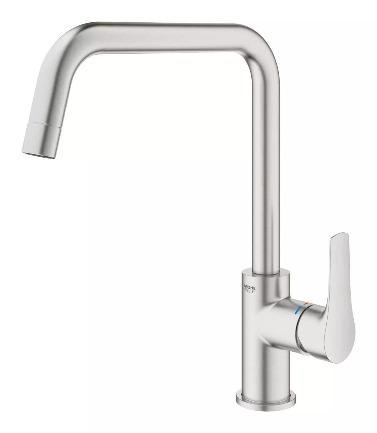 Baterie bucatarie Grohe 30568DC0, Via, inalta, tip U, mat, otel satinat