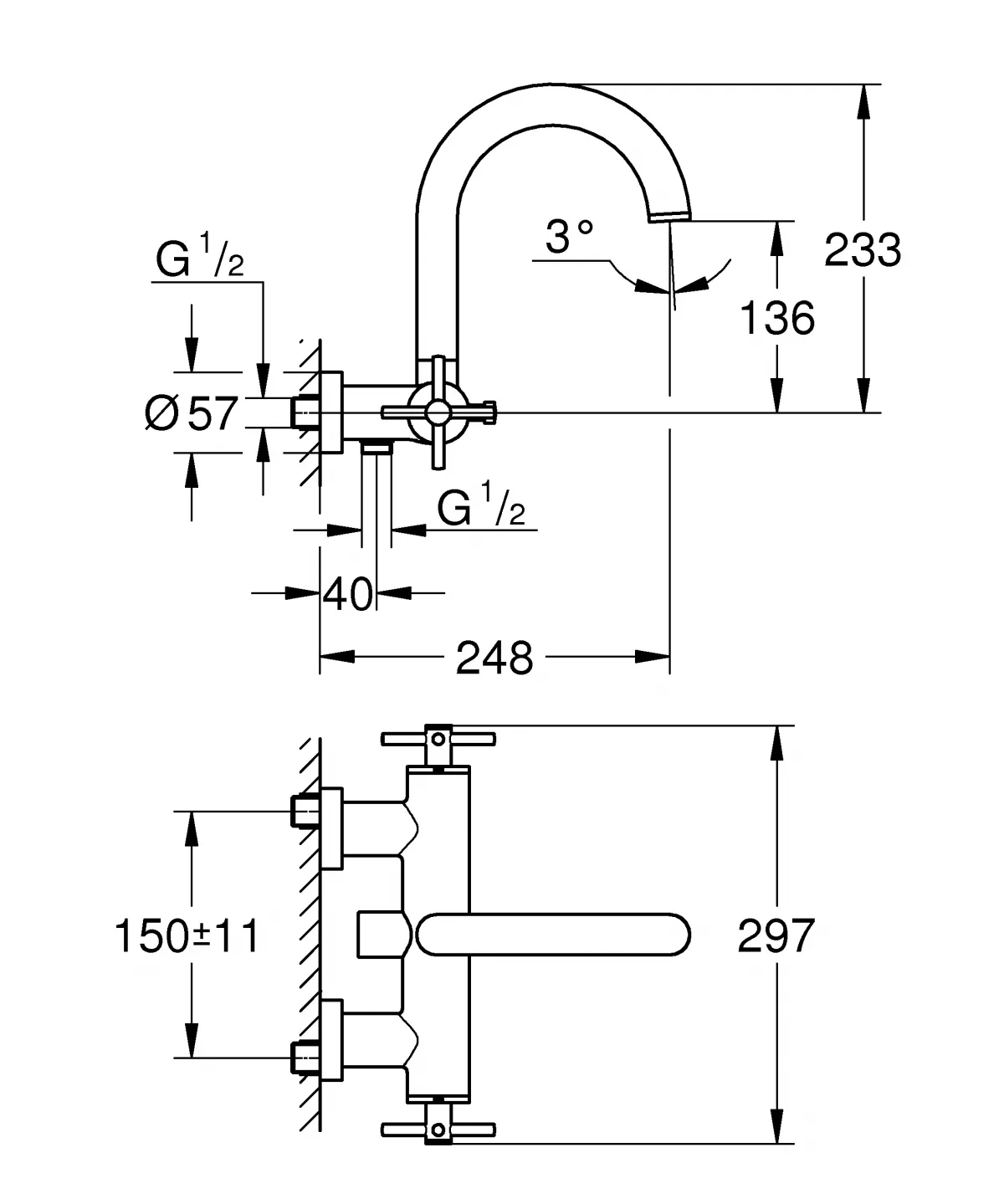Baterie cada Grohe 25010al3, Atrio, aparenta, dubla comanda, diverter, mat, grafit