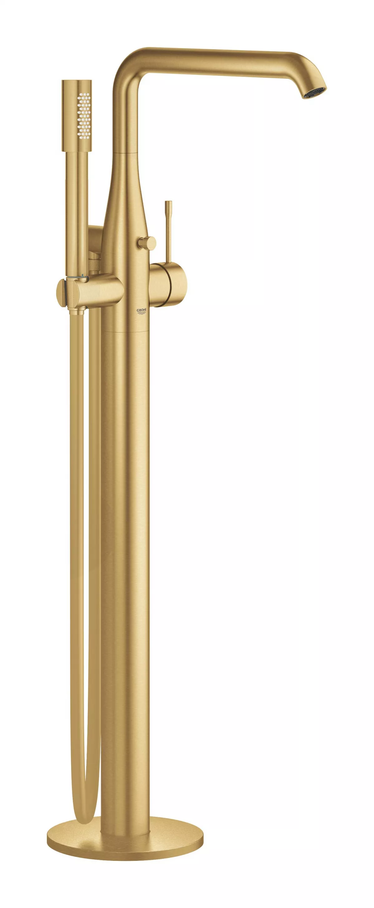 Baterie cada Grohe 25248GN1, Essence, 1/2'', pe podea, set dus, necesita valva, mat, auriu