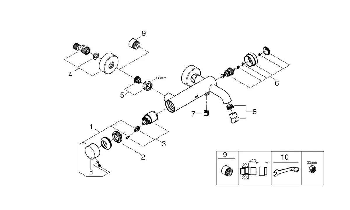 Baterie cada Grohe 33624DC1, Essence, 1/2'', aparenta, mat, otel satinat