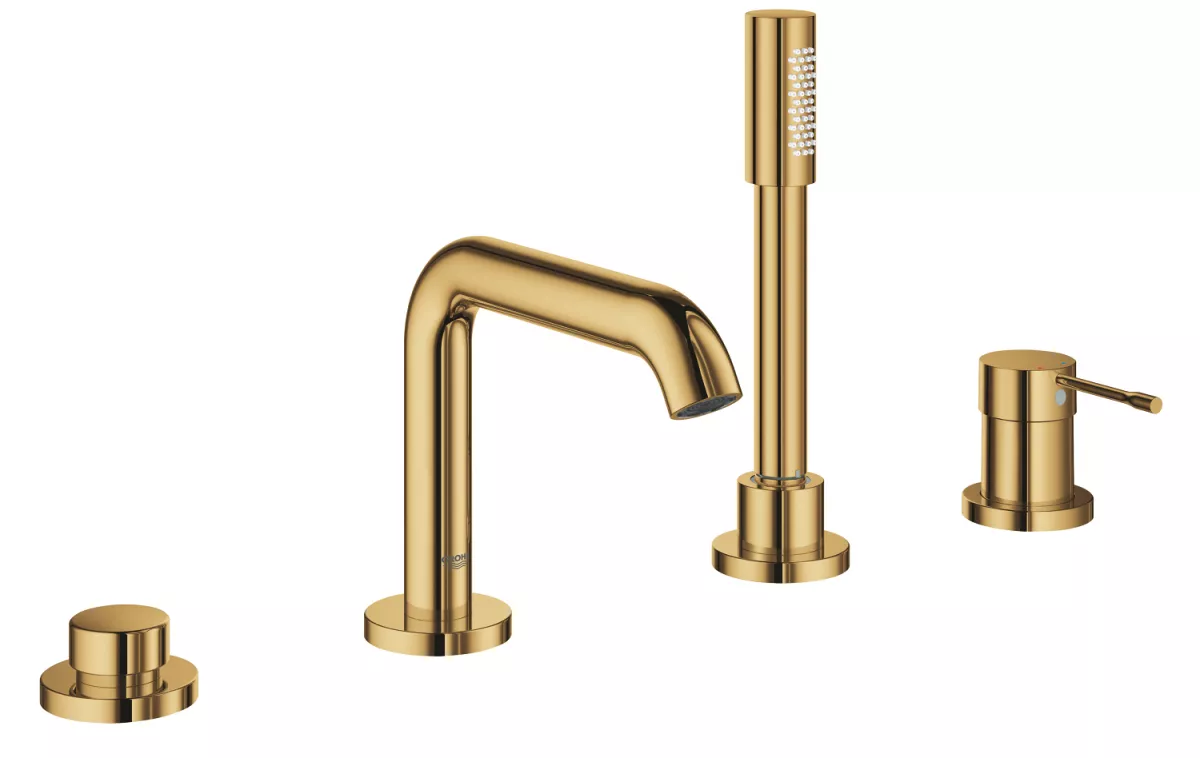 Baterie cada Grohe 25251GL1, Essence, pe cada, set dus, lucios, auriu