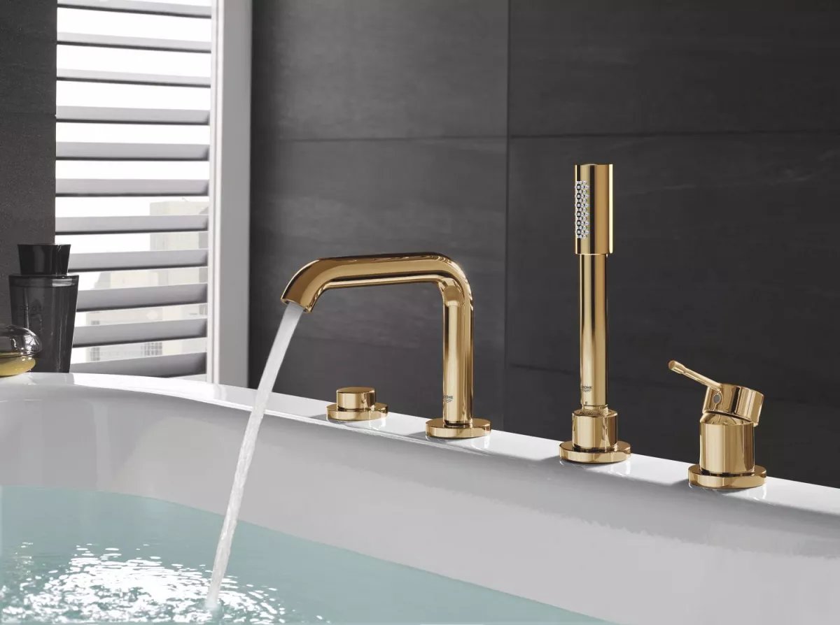 Baterie cada Grohe 25251GL1, Essence, pe cada, set dus, lucios, auriu