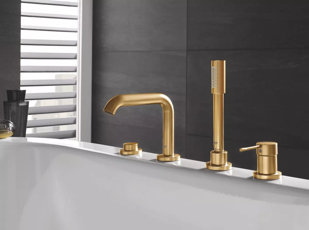 Baterie cada Grohe 25251GL1, Essence, pe cada, set dus, lucios, auriu