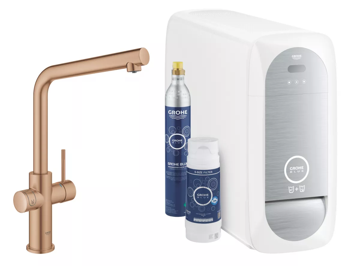 Baterie de bucatarie Grohe 31454DL1, Blue Home, 3/8'', pipa inalta, Tip L, filtrare, racire, apa carbogazoasa