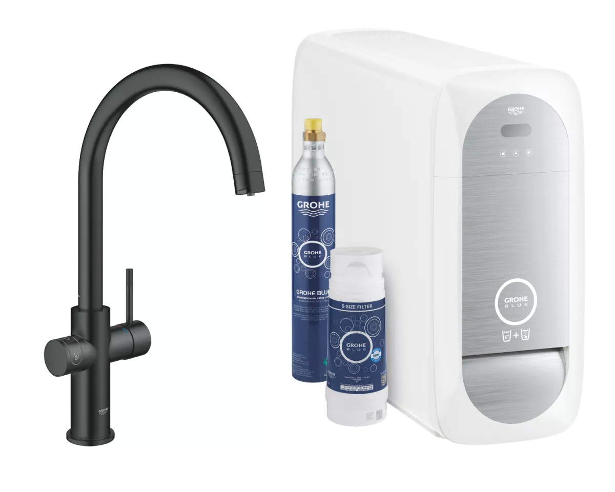 Baterie de bucatarie Grohe 31455KS1, Blue Home, 3/8'', tip C, inalta, filtrare, racire, apa carbogazoasa, Smart, mat