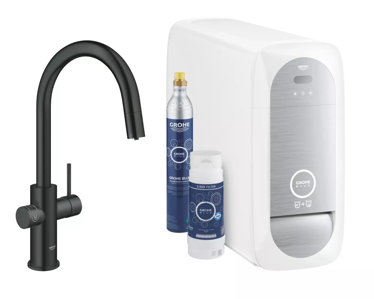 Baterie de bucatarie Grohe 31541KS0, Blue Home, 3/8'', pipa inalta, Tip C, filtrare, racire, apa carbogazoasa, dus