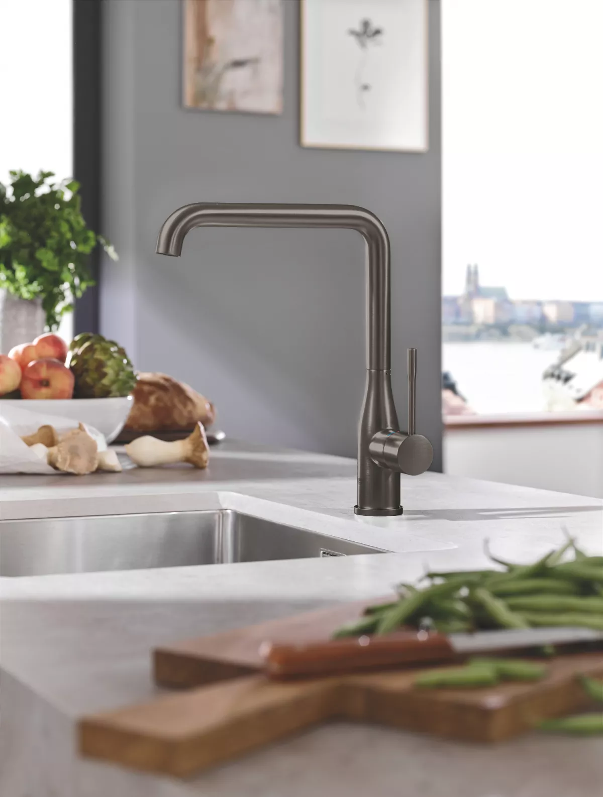 Baterie de bucatarie Grohe 30269AL0, Essence, 3/8'', inalta, tip L, mat, garfit