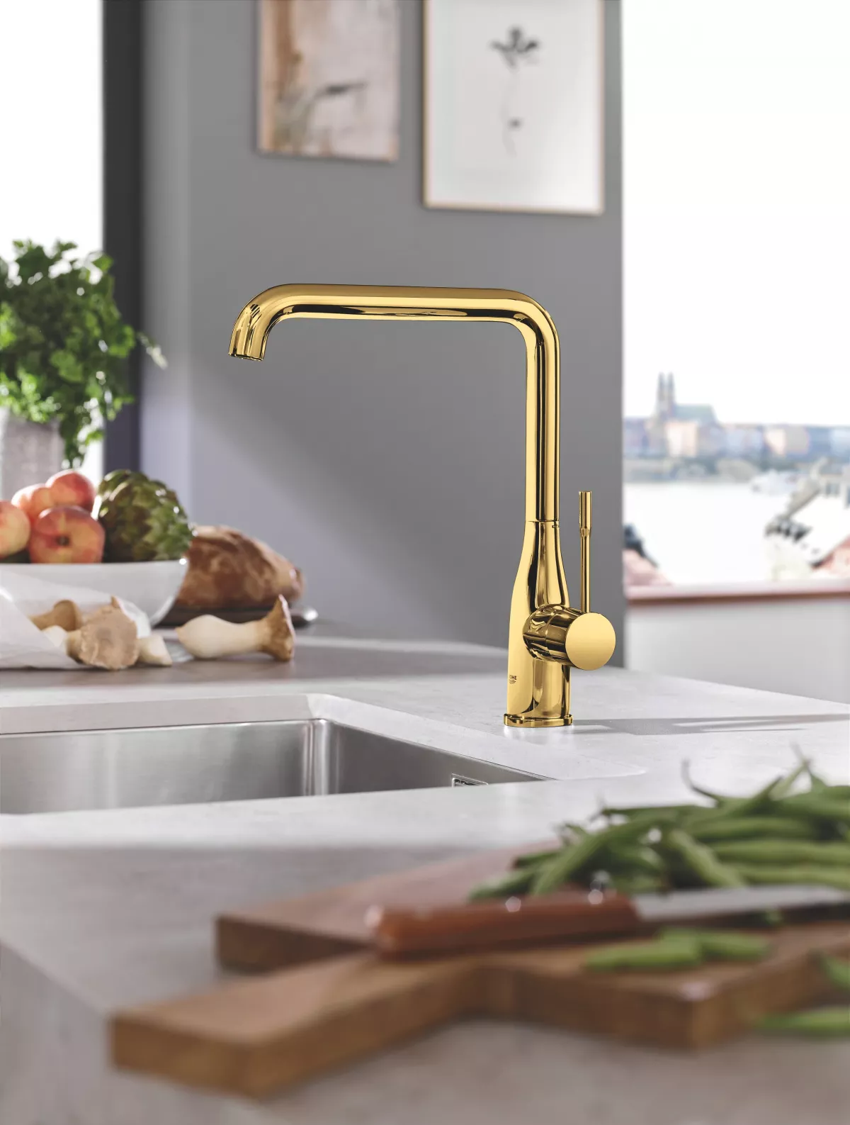 Baterie de bucatarie Grohe 30269GL0, Essence, inalta, tip L, lucios, auriu