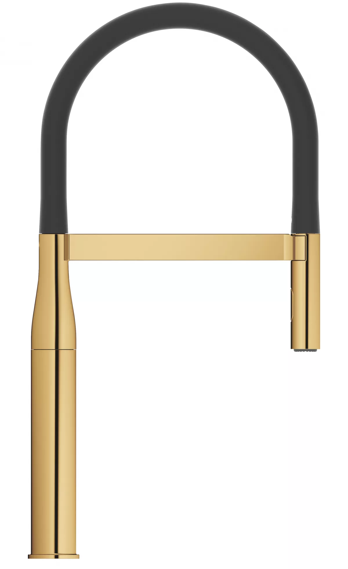 Baterie de bucatarie Grohe 30294GL0, Essence, 3/8'', inalta, tip C, dus extractabil, 2 functii, lucios, auriu