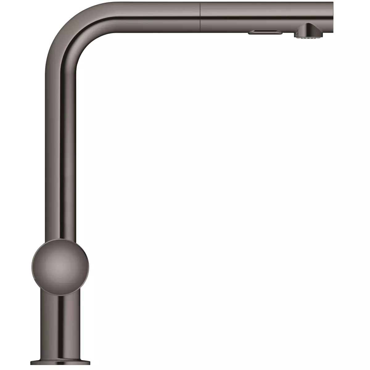Baterie de bucatarie Grohe 30274A00, Minta, 3/8'', pipa inalta, tip L, dus extractabil, 2 functii, lucios, grafit