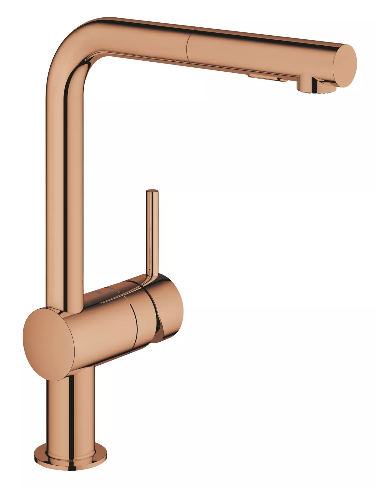 Baterie de bucatarie Grohe 30274DA0, Minta, 3/8'', Tip L, inalta, dus extractabil, 2 functii, lucios, cupru